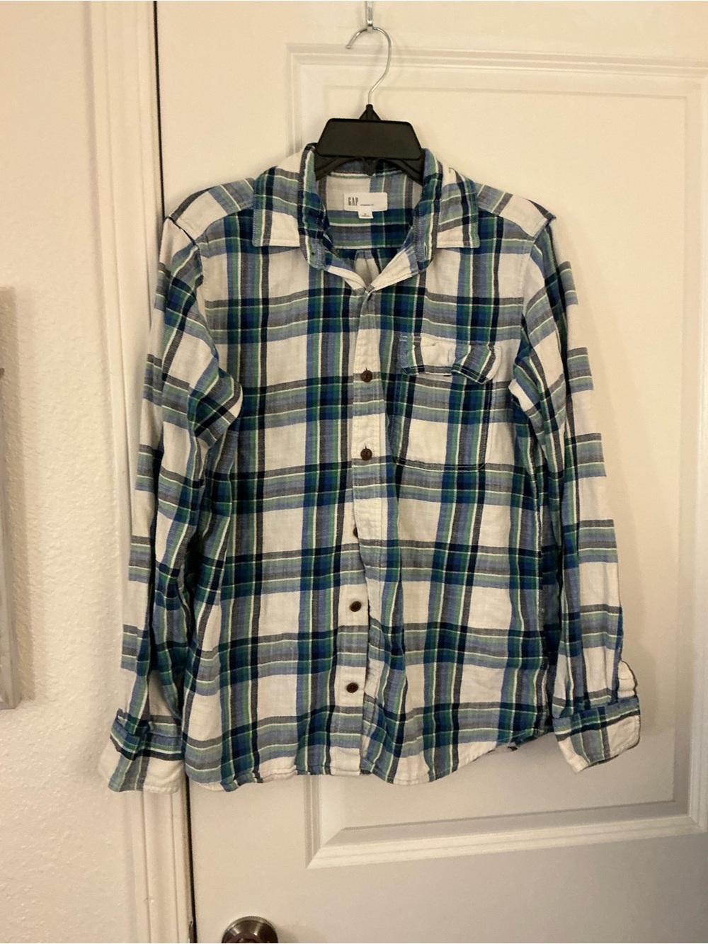 GAP Men's Standard Fit Plaid Flannel Shirt Size S Blue Green White